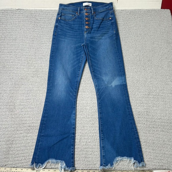 LOFT Denim - Loft Kick Crop Jeans High Waist 26/2 Blue Button Fly Raw Hem Boho Chic